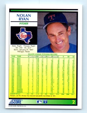 1992 Score #2 Nolan Ryan Texas Rangers