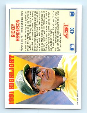 1992 Score #430 Rickey Henderson Oakland Athletics