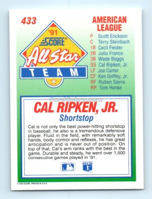 1992 Score #433 Cal Ripken Jr. Baltimore Orioles