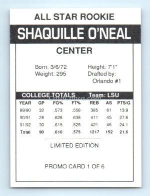 1992 Shaq Attack #1 Shaquille O'Neal /25000 Promo Orlando Magic