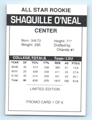 1992 Shaq Attack #1 Shaquille O'Neal /25000 Promo Orlando Magic