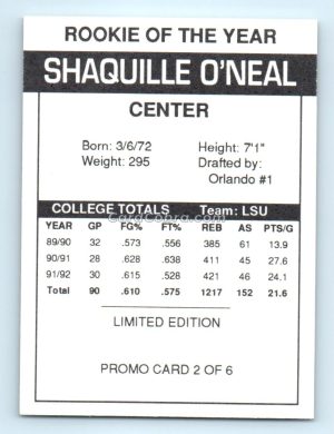 1992 Shaq Attack #2 Shaquille O'Neal /25000 Promo LSU Tigers