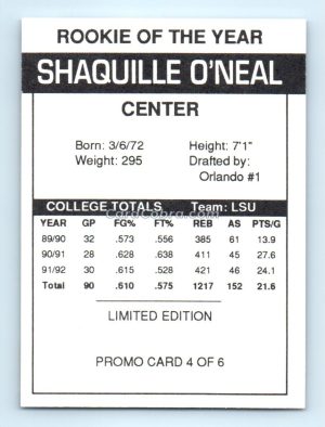 1992 Shaq Attack #4 Shaquille O'Neal Promo Orlando Magic