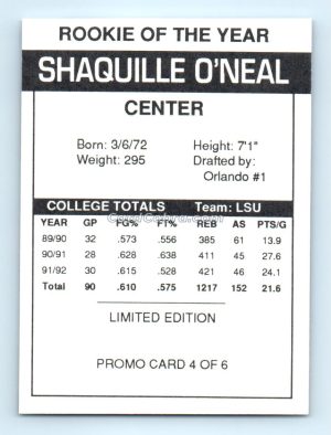 1992 Shaq Attack #4 Shaquille O'Neal Promo Orlando Magic