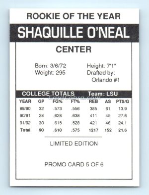 1992 Shaq Attack #5 Shaquille O'Neal Promo Orlando Magic