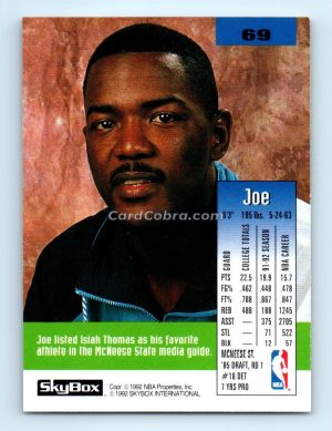 1992 SkyBox #69 Joe Dumars Detroit Pistons