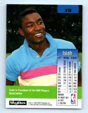 1992 SkyBox #73 Isiah Thomas Detroit Pistons