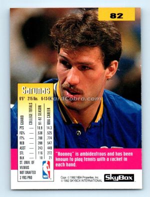 1992 SkyBox #82 Sarunas Marciulionis Golden State Warriors