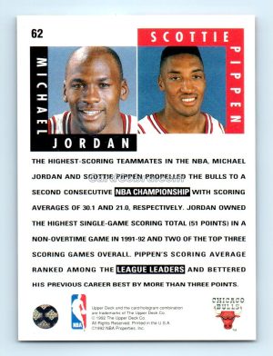 1992 Upper Deck #62 Michael Jordan/Scottie Pippen Chicago Bulls