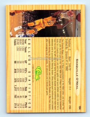 1993 Classic Draft Picks #104 Shaquille O'Neal LSU Tigers/Orlando Magic