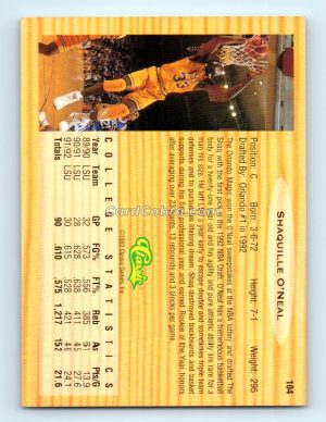 1993 Classic Draft Picks #104 Shaquille O'Neal LSU Tigers/Orlando Magic