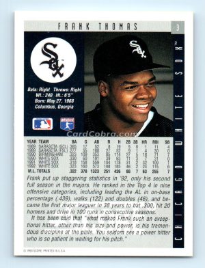 1993 Score #3 Frank Thomas Chicago White Sox