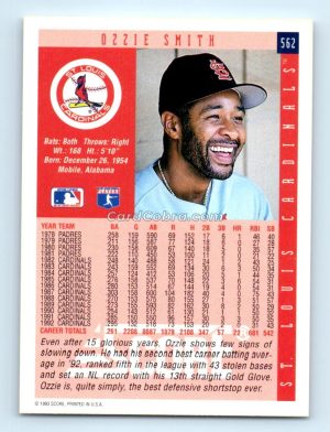 1993 Score #562 Ozzie Smith St. Louis Cardinals