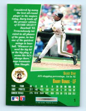 1993 Select #1 Barry Bonds Pittsburgh Pirates