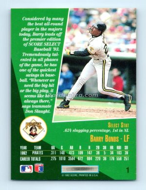 1993 Select #1 Barry Bonds Pittsburgh Pirates