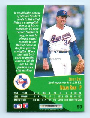 1993 Select #90 Nolan Ryan Texas Rangers