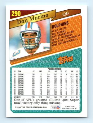 1993 Topps #290 Dan Marino Miami Dolphins