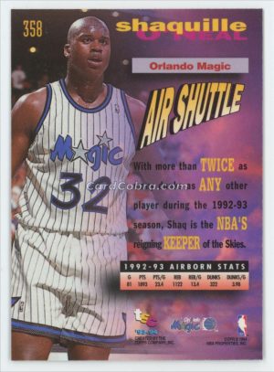 1993 Topps Stadium Club Frequent Flyers Upgrade #358 Shaquille O'Neal Orlando Magic