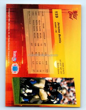 1993 Wild Card 50 Stripe #159 Jerome Bettis Los Angeles Rams Rookie Card