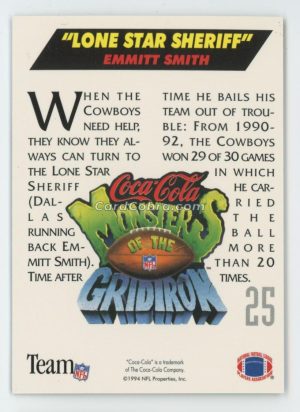 1994 Coca-Cola Monsters of the Gridiron UK #25 Emmitt Smith Dallas Cowboys