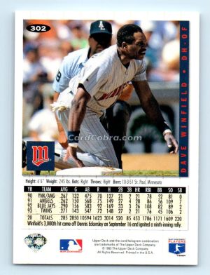 1994 Collector's Choice #302 Dave Winfield Minnesota Twins