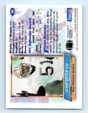 1994 Finest #154 Sam Mills New Orleans Saints