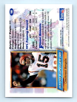 1994 Finest #160 David Klingler Cincinnati Bengals