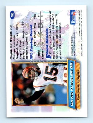 1994 Finest #160 David Klingler Cincinnati Bengals