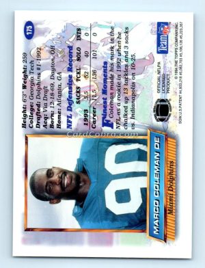 1994 Finest #175 Marco Coleman Miami Dolphins