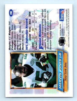 1994 Finest #200 Marvin Jones New York Jets Rookie Card