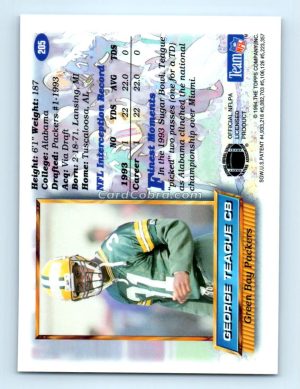 1994 Finest #205 George Teague Green Bay Packers Rookie Card