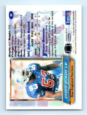 1994 Finest #24 Chris Slade New England Patriots Rookie Card