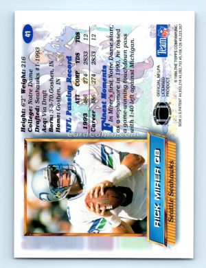 1994 Finest #41 Rick Mirer Seattle Seahawks Rookie Card