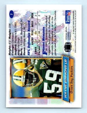 1994 Finest #7 Wayne Simmons Green Bay Packers Rookie Card