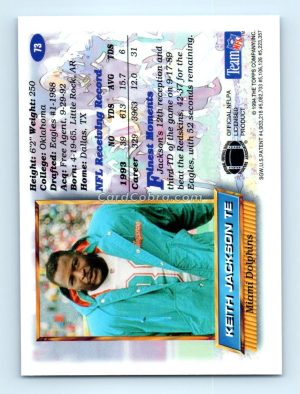 1994 Finest #73 Keith Jackson Miami Dolphins