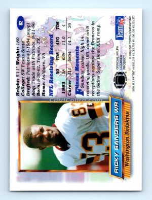 1994 Finest #82 Ricky Sanders Washington Redskins