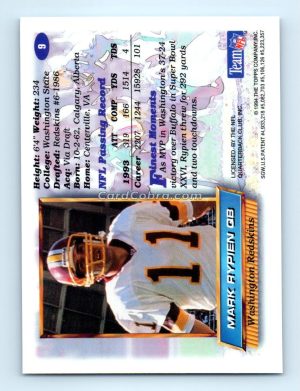 1994 Finest #9 Mark Rypien Washington Redskins