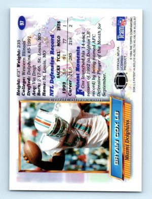 1994 Finest #97 Bryan Cox Miami Dolphins