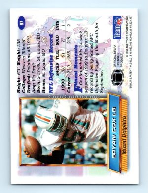 1994 Finest #97 Bryan Cox Miami Dolphins