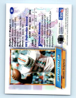 1994 Finest #97 Bryan Cox Miami Dolphins