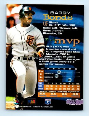 1994 Stadium Club #238 Barry Bonds San Francisco Giants