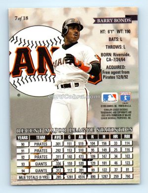 1995 National Packtime #7 Barry Bonds San Francisco Giants