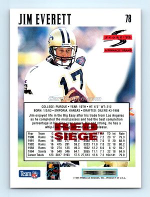 1995 Score #78 Jim Everett Red Siege New Orleans Saints