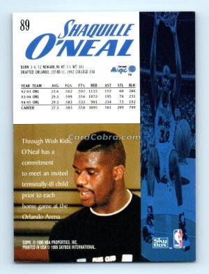 1995 SkyBox Premium #89 Shaquille O'Neal Orlando Magic