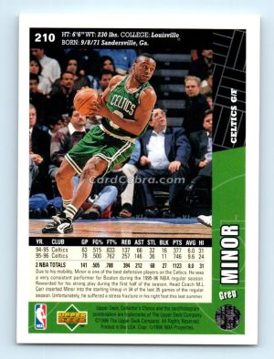 1996 Collectors Choice #210 Greg Minor Boston Celtics