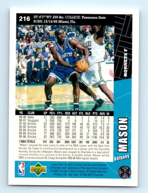 1996 Collectors Choice #216 Anthony Mason Charlotte Hornets