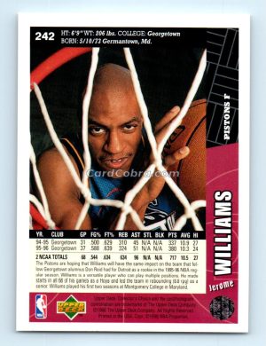 1996 Collectors Choice #242 Jerome Williams Detroit Pistons Rookie Card