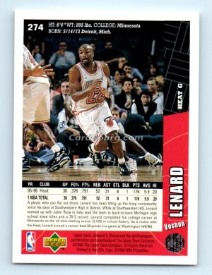 1996 Collectors Choice #274 Voshon Lenard Miami Heat Rookie Card