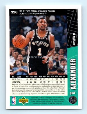 1996 Collectors Choice #326 Cory Alexander San Antonio Spurs