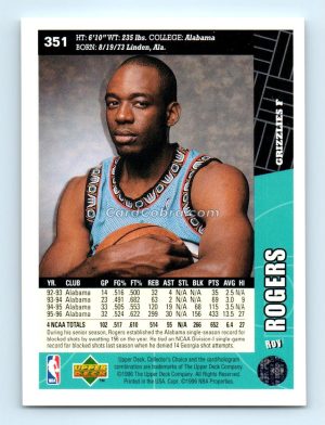 1996 Collectors Choice #351 Roy Rogers Vancouver Grizzlies Rookie Card